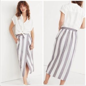 madewell striped skirt linen blend split skirt